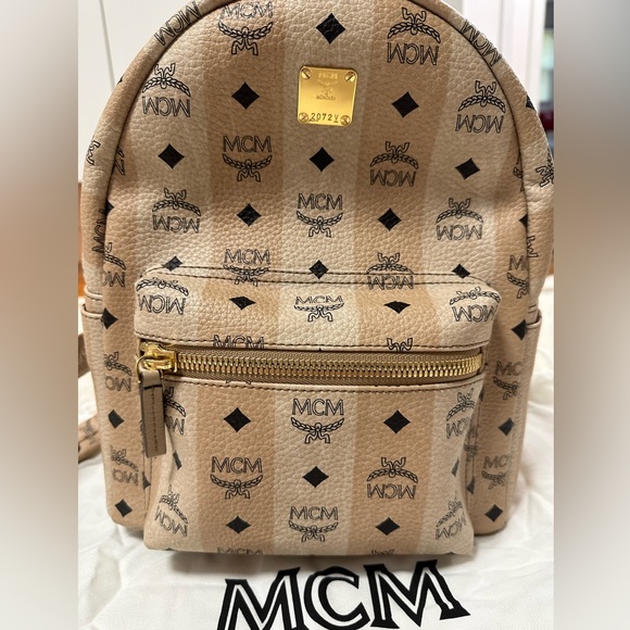 MCM Striped Visetos Small Stark Backpack Beige BRAND NEWAUTHENTIC!